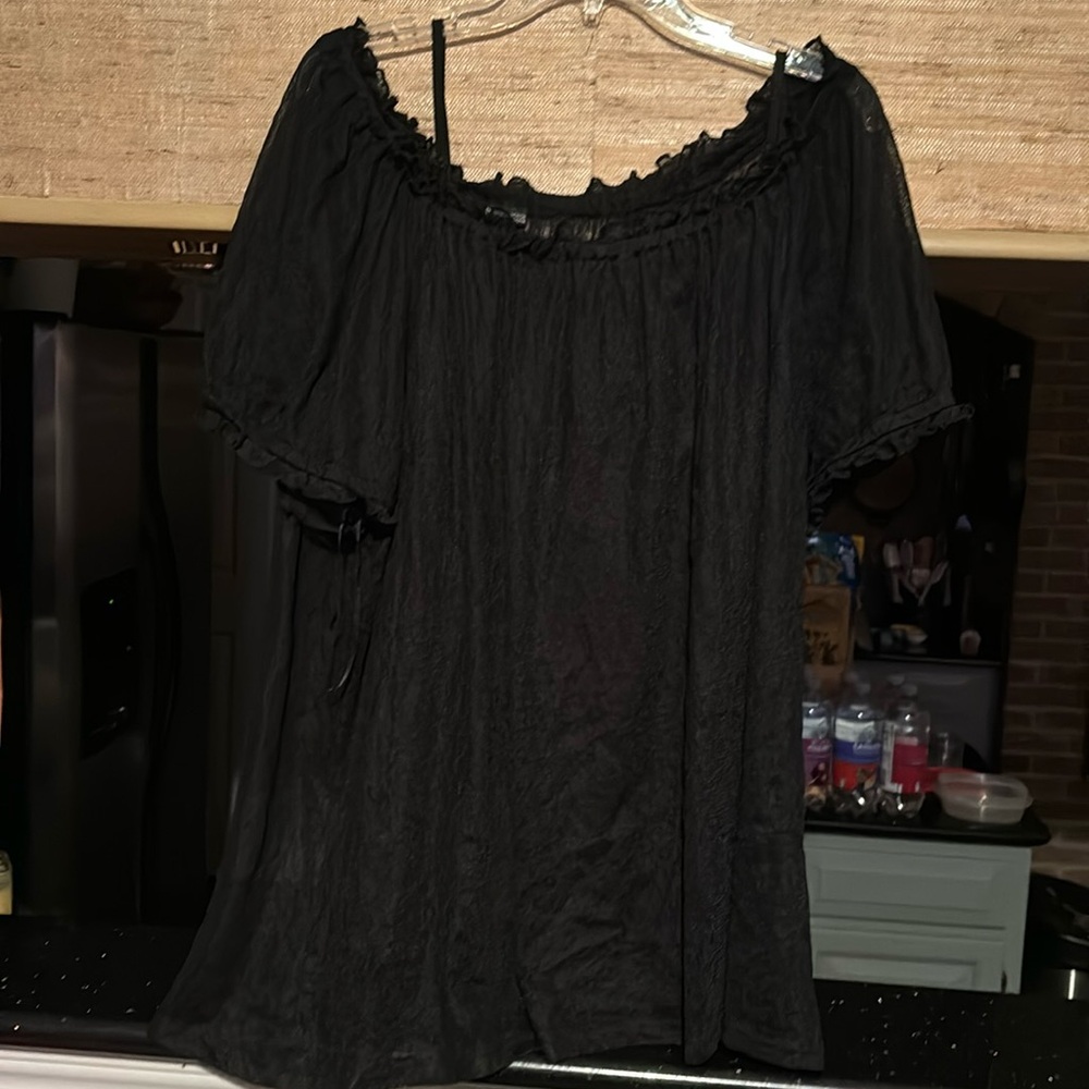 New Directions Woman sheer black shell over black lining top